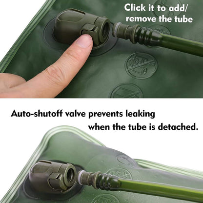 CHERAINTI 2L Hydration Bladder for Hiking Backpack, BPA-Free Leak-Proof Water Reservoir with Quick-Release Tube, High-Flow Bite Valve & Dust Cover, Military Green
