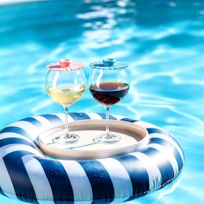 Goodluck 18 oz Floating Pool Wine Glasses, 2-Pack BPA-Free Tritan Plastic Wine Cups with Sunflower Lids, Shatterproof Reusable Pool & Hot Tub Drinkware, Clear