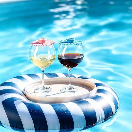 Goodluck 18 oz Floating Pool Wine Glasses, 2-Pack BPA-Free Tritan Plastic Wine Cups with Sunflower Lids, Shatterproof Reusable Pool & Hot Tub Drinkware, Clear