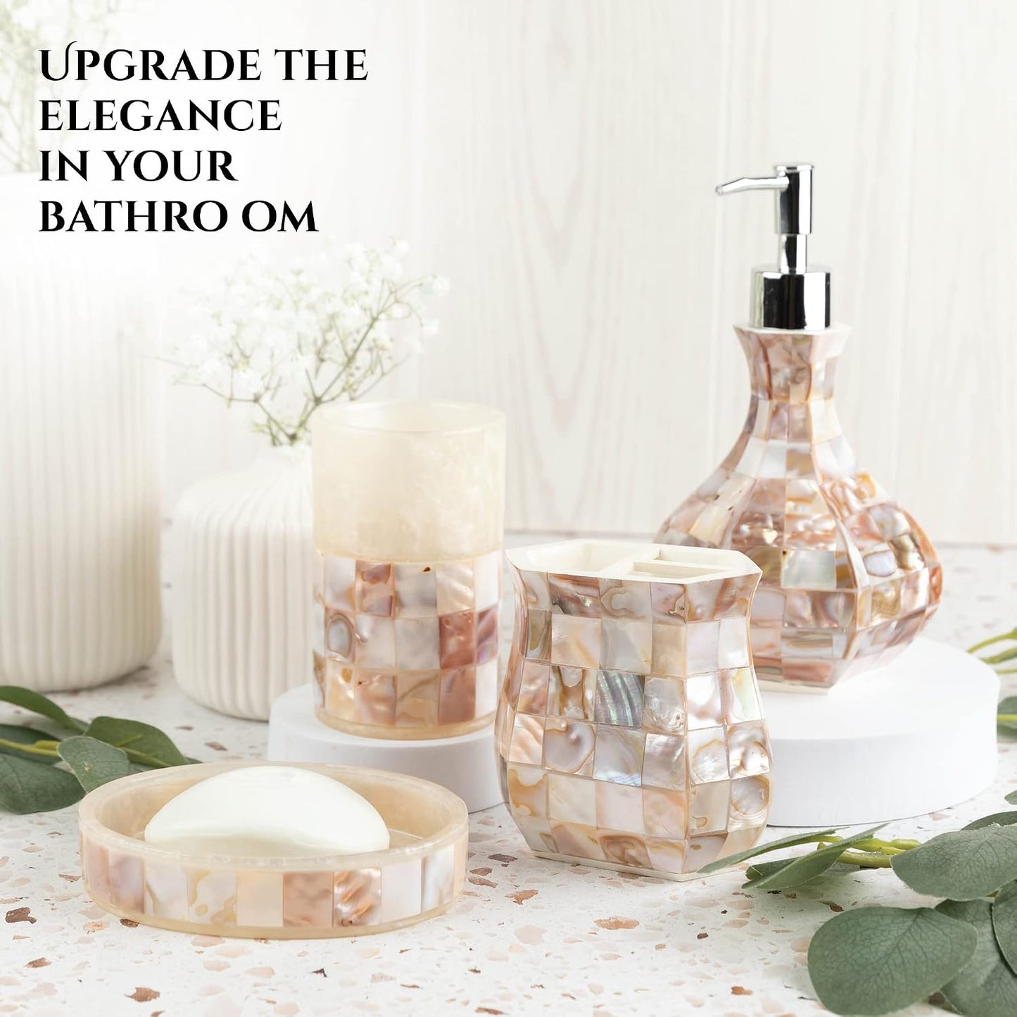 Milano Mother of Pearl 4 Piece Resin Bathroom Accessories Set