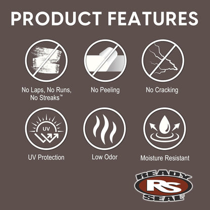 Ready Seal Exterior Wood Stain & Sealer, Natural Cedar, 5 Gallon 5 Gallon semi-transparent "Goof Proof" oil-based stain & sealer for decks, fences, siding & pergolas; no primer, no streaks.