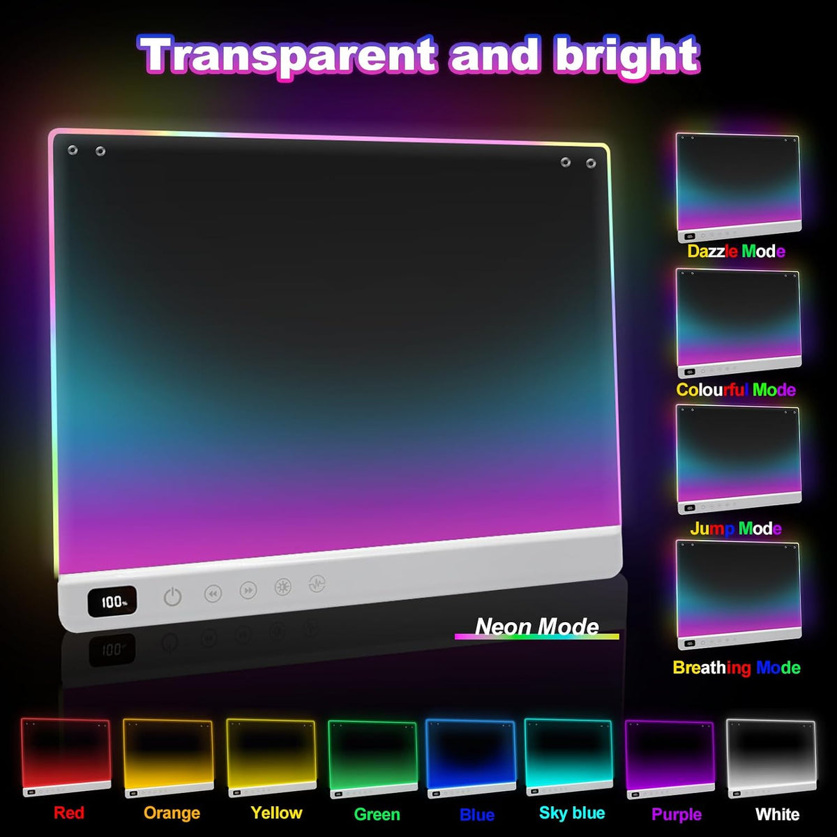 Cosmody Rechargeable LED Drawing Board for Kids Ages 3+, 16-Inch Light Up Neon Drawing Pad with 8 RGB Colors & 6 Modes, Tracing Book, Markers & Stand, White