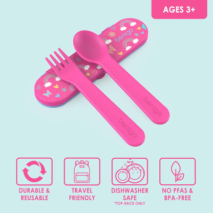 Kids Plastic Utensil Set with Fork, Spoon & Storage Case, BPA-Free Reusable Travel Utensils