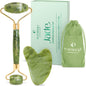 PLANTIFIQUE Jade Gua Sha Facial Tool & Face Roller Set, Authentic Jade Facial Massage Tools with Giftable Box