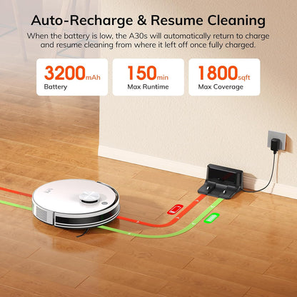 ILIFE A30s Robot Vacuum, 10000Pa Max Suction LiDAR Navigation, Home Mapping, No-Go Zone, 150 Mins, App, Voice and Remote Control, for Hard Floor, Carpet and Pet Hair