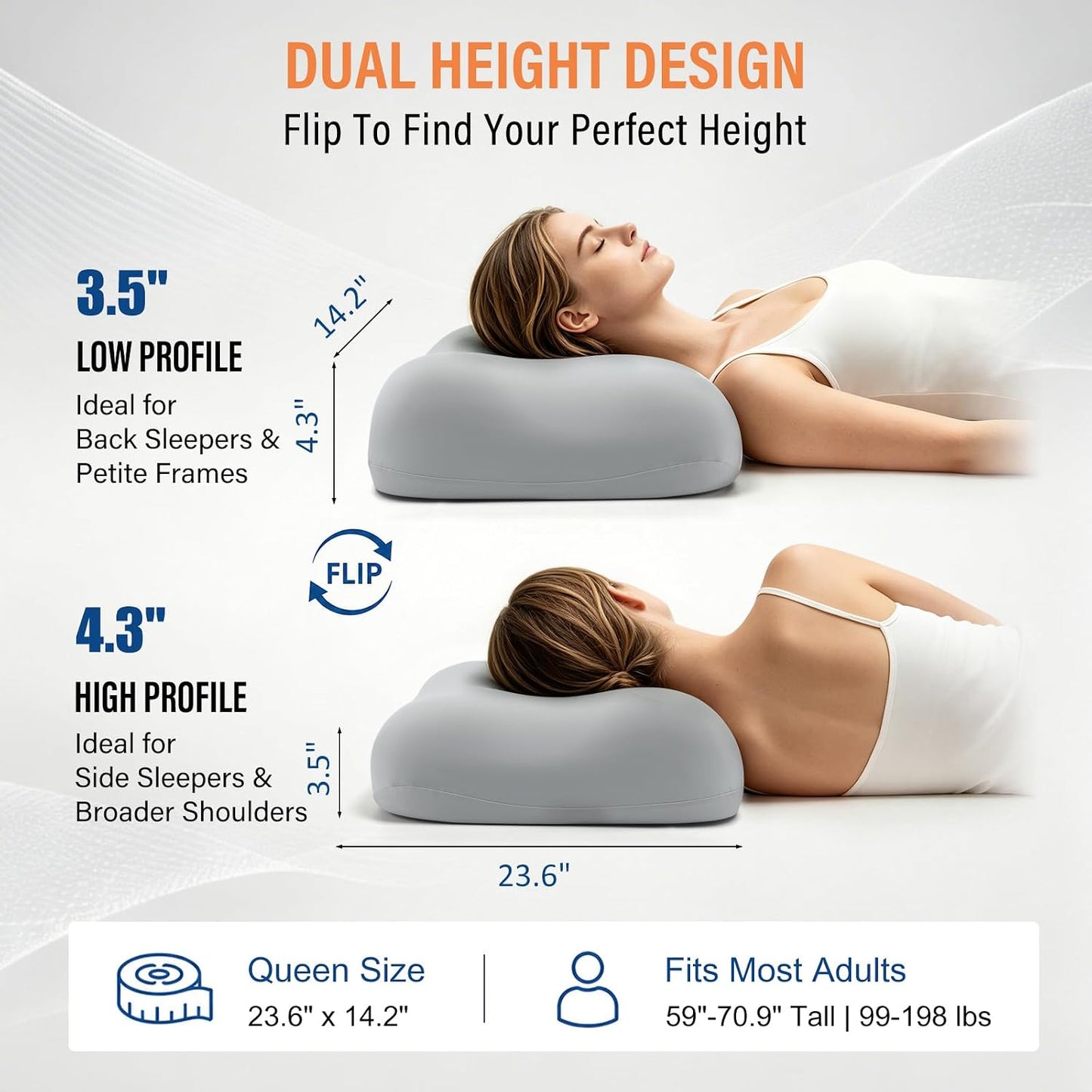 CCidea Cervical Neck Pillow for Neck Pain Relief - 80D Cloud-Like Memory Foam Bed Pillow, 9 Ventilation Channels, Dual Height for Side, Back & Stomach Sleepers, 2 Ice Silk Cooling Pillowcases, Queen