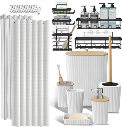Clara Clark Black Bathroom Set, Shower Curtain Set, Bathroom Accessory Set