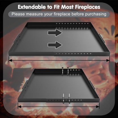 Air Jade Expandable Fireplace Tray, Galvanized Steel Fireplace Ash Tray with Handles for Collecting Ash, Adjustable Up to 31.5" Ember Holder Fireplace Ash Pan, Black, Trapeziform