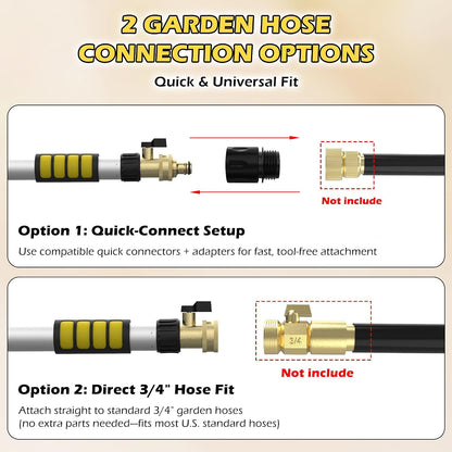 24FT Reach Telescopic Gutter Cleaning Tool, 8-15FT Gutter Cleaner from the ground with 360°Rotatable Duckbill Metal Head, Shut Off Valve, Leak-Proof Gutter Cleaning Wand for Garden Hose