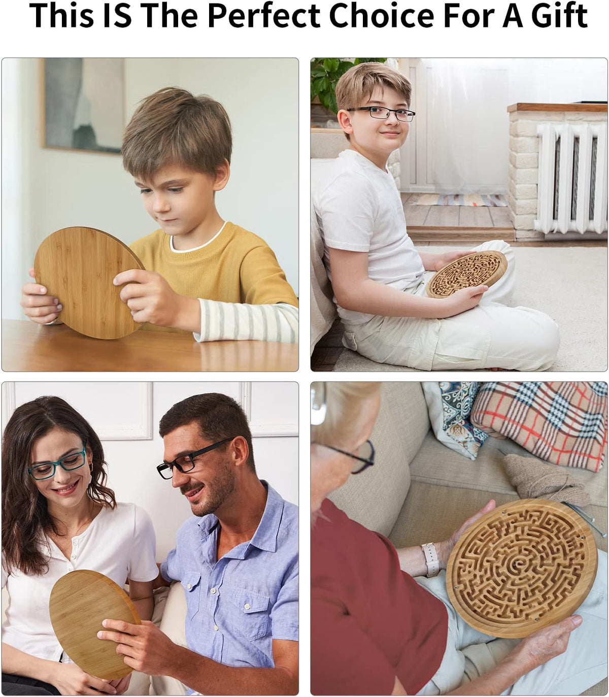 CHILLKITYPET Round Wooden Labyrinth Board Game, Wooden Marble Maze with Two Metal Balls, Brain Teaser Puzzle for Kids, Teens & Adults, Portable Tabletop Activity Game