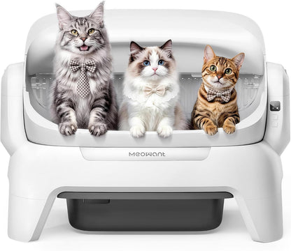 Meowant Extra Large Automatic Litter Box Infrared Scanning and Anti-Pinch Self Cleaning Litter Box for Multiple Cats, Open Top Design with APP Control, 12L Waste Bin, Odor Free, XXXL Space