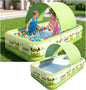 Kiddie Pool with Canopy 71" x 51" x 22", Inflatable Baby Pool with Detachable Sunshade, Portable Blow-Up Swimming Pool for Toddlers and Kids, Backyard Outdoor Water Play Pool, Green Monster