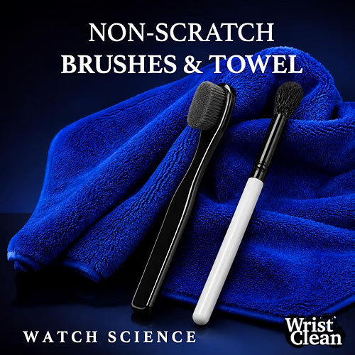 WristClean Royal Watch Cleaning Kit, 5-Piece Watch Cleaning Set with 100ML Foam Cleaner, Drying Towel, 2 Non-Scratch Brushes & Microfiber Pouch, USA Made