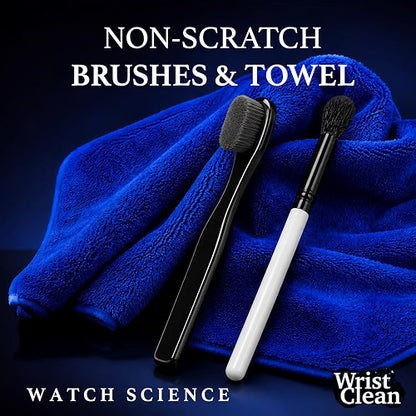 WristClean Royal Watch Cleaning Kit, 5-Piece Watch Cleaning Set with 100ML Foam Cleaner, Drying Towel, 2 Non-Scratch Brushes & Microfiber Pouch, USA Made