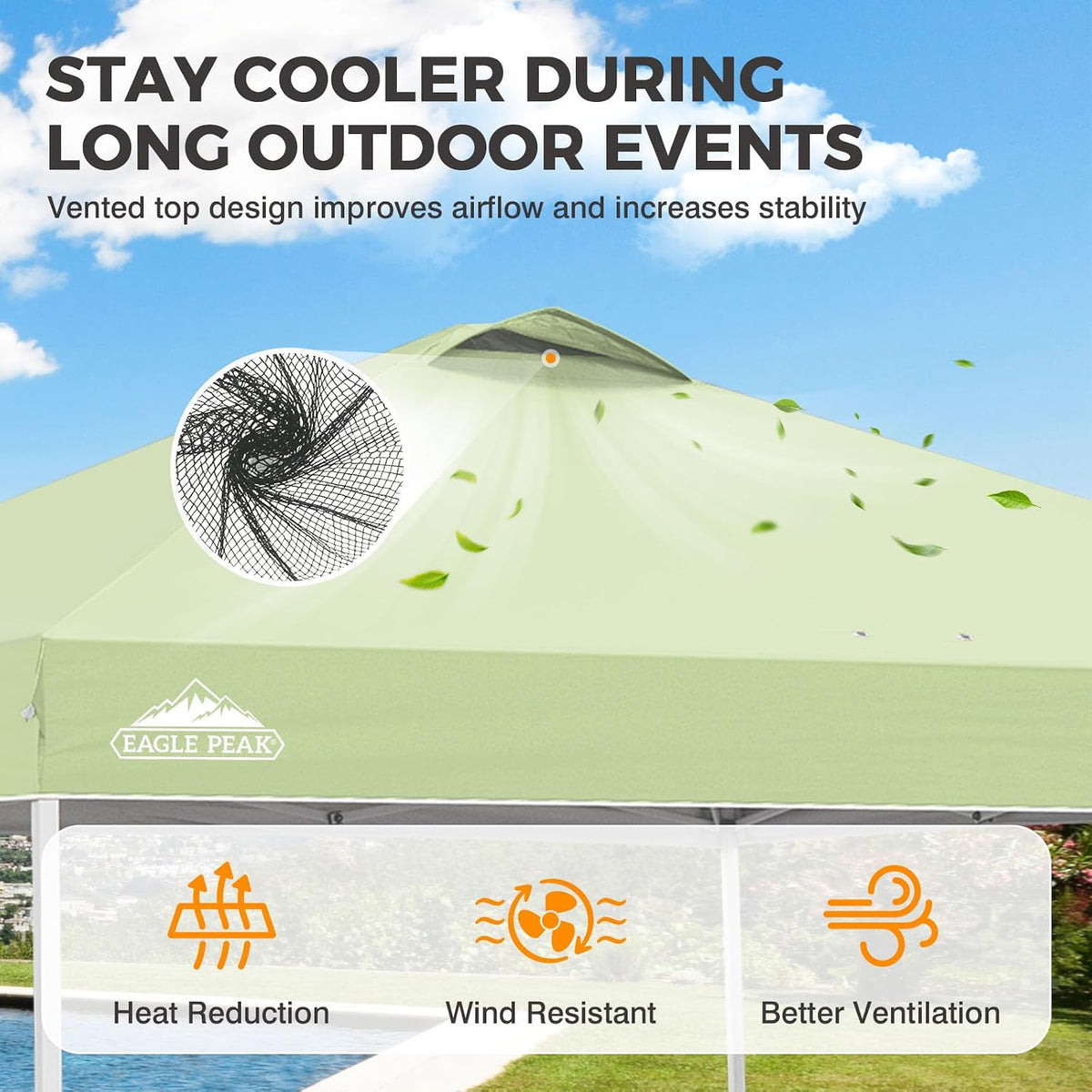 EAGLE PEAK 10x10 Pop Up Canopy Tent, Easy Setup Outdoor Canopy with Vented 150D Silver-Coated Top, Steel Frame, UPF 50+ Sun Protection & Weight Bags, Smoke Green