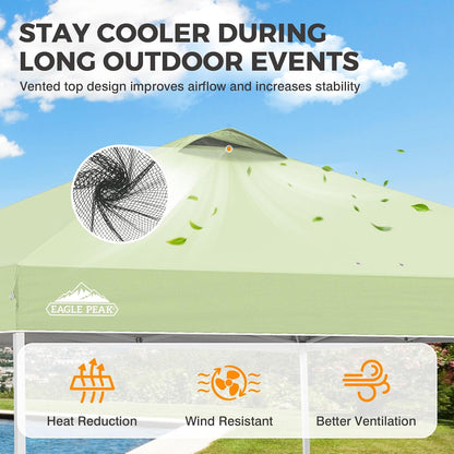EAGLE PEAK 10x10 Pop Up Canopy Tent, Easy Setup Outdoor Canopy with Vented 150D Silver-Coated Top, Steel Frame, UPF 50+ Sun Protection & Weight Bags, Smoke Green