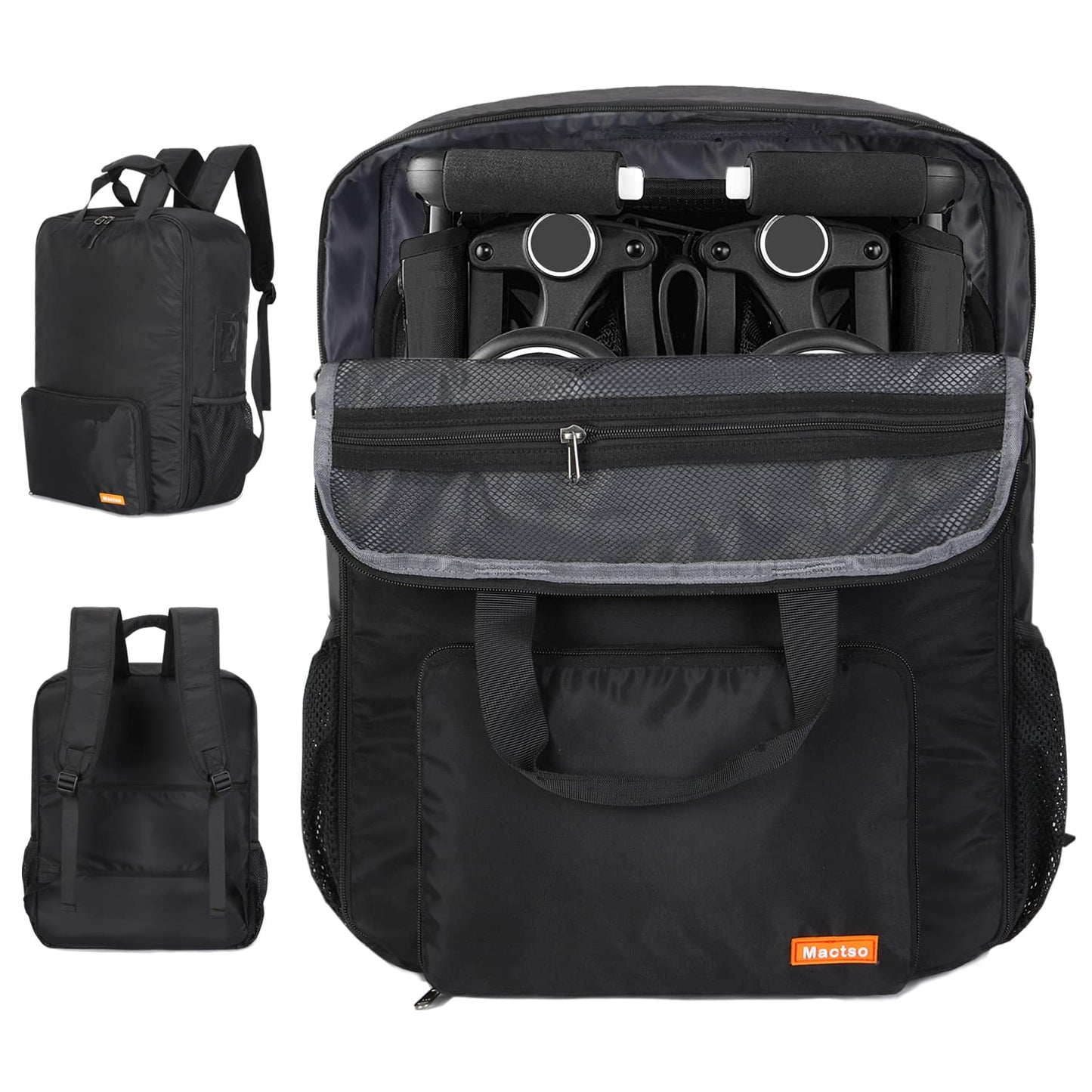 Mactso Stroller Travel Bag Compatible with GB Pockit and GB Pockit Plus All-Terrain, Lightweight Stroller Travel Backpack for Airplane, Water-Resistant Nylon, Black, Medium