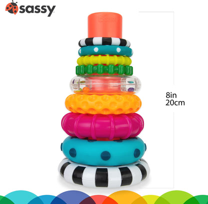 Sassy Stacks of Circles Stacking Ring STEM Toy, 9-Piece Set