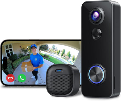 XTU J9 Plus 2K Wireless Video Doorbell Camera with Chime, 180° Head-to-Toe View, PIR Motion Detection, Night Vision, 2-Way Audio, No Monthly Fee