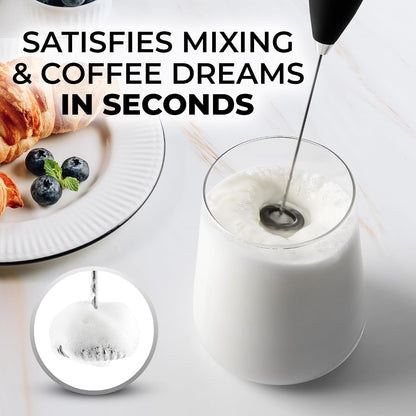 Zulay Kitchen Milk Frother Handheld Electric Whisk – Frother Wand, Durable Drink Mixer, Coffee Frother, Hand Blender, Frother for Protein Powder, Matcha & More - Black