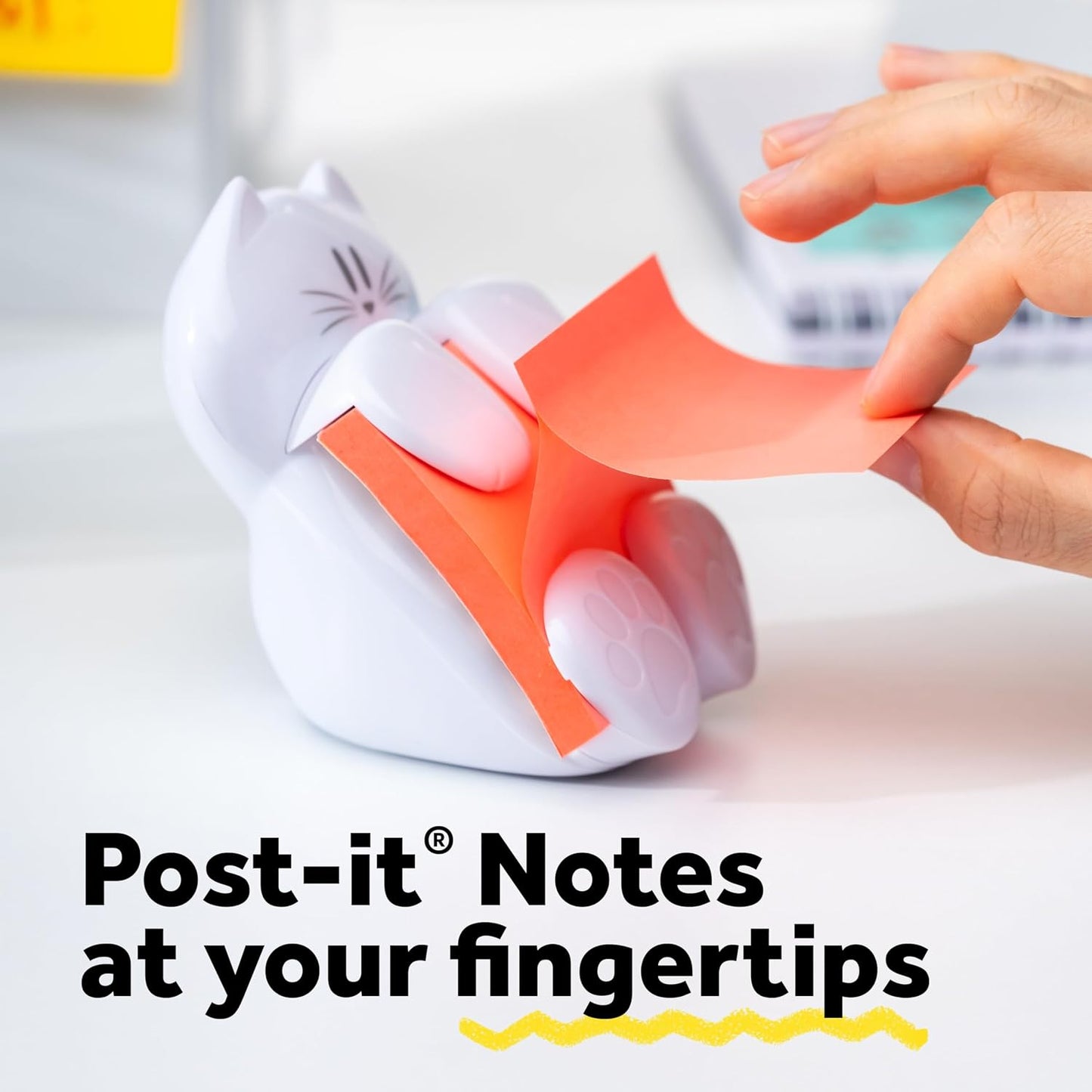 Post-it Note Dispenser, White Cat Design, Pop-Up Sticky Note Holder with 45-Sheet 3 x 3 Inch Note Pad