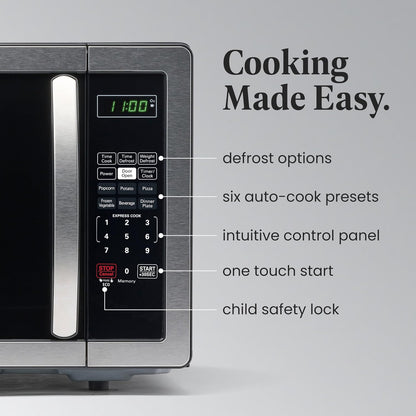 Farberware 1.1 Cu. Ft. Countertop Microwave Oven – 1000 Watts Power, Auto Cook Settings, Defrost, Easy Clean and Child Safety Lock - Stainless