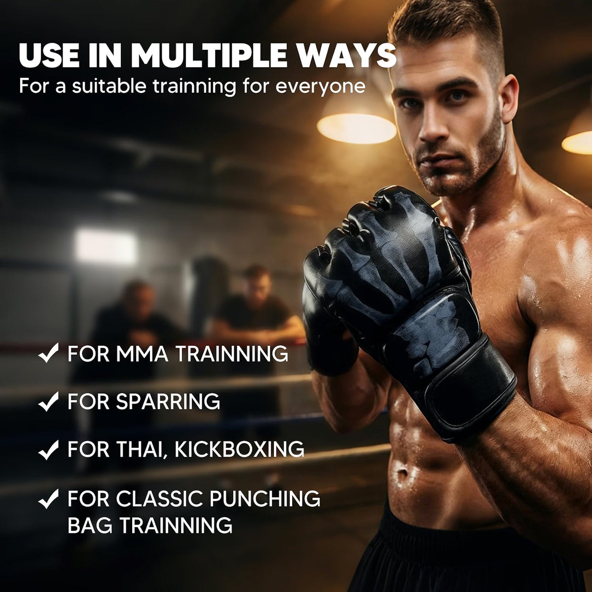HyperionFlo Essentials 2-Pair MMA Gloves, Open-Finger Sparring & Training Gloves with Adjustable Hook-and-Loop Wrist Straps, Black & White, Large
