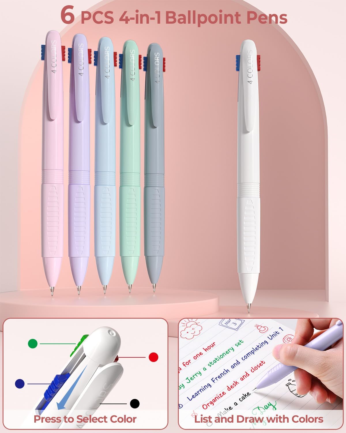 Four Candies 56-Piece School Supplies Set with Pink Pencil Case, Mechanical Pencils, Gel Pens, Ballpoint Pens, Highlighters and Refills