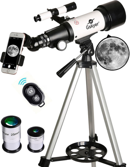 Gskyer 70mm Aperture 400mm Astronomical Refracting Telescope, AZ Mount Telescope for Kids & Beginners with Tripod, Carry Bag, Smartphone Adapter & Wireless Remote