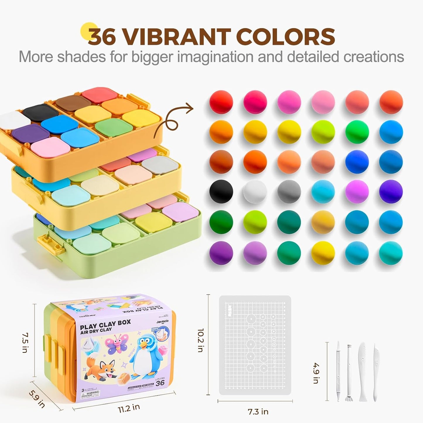 Jar Melo Air Dry Clay for Kids 36 Colors Modeling Clay Kit with Storage Box