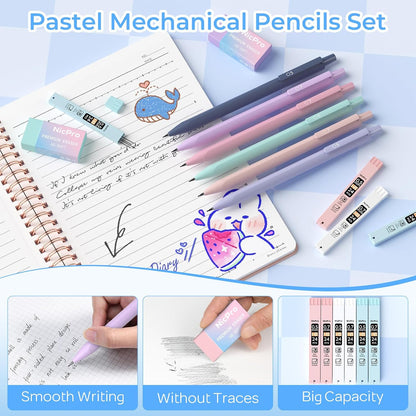Nicpro 50PCS Cute Spiral Notebook Stationery Set for Women, A5 Notebooks with Mechanical Pencils, Gel Pens, Highlighters, Sticky Notes and Index Tabs