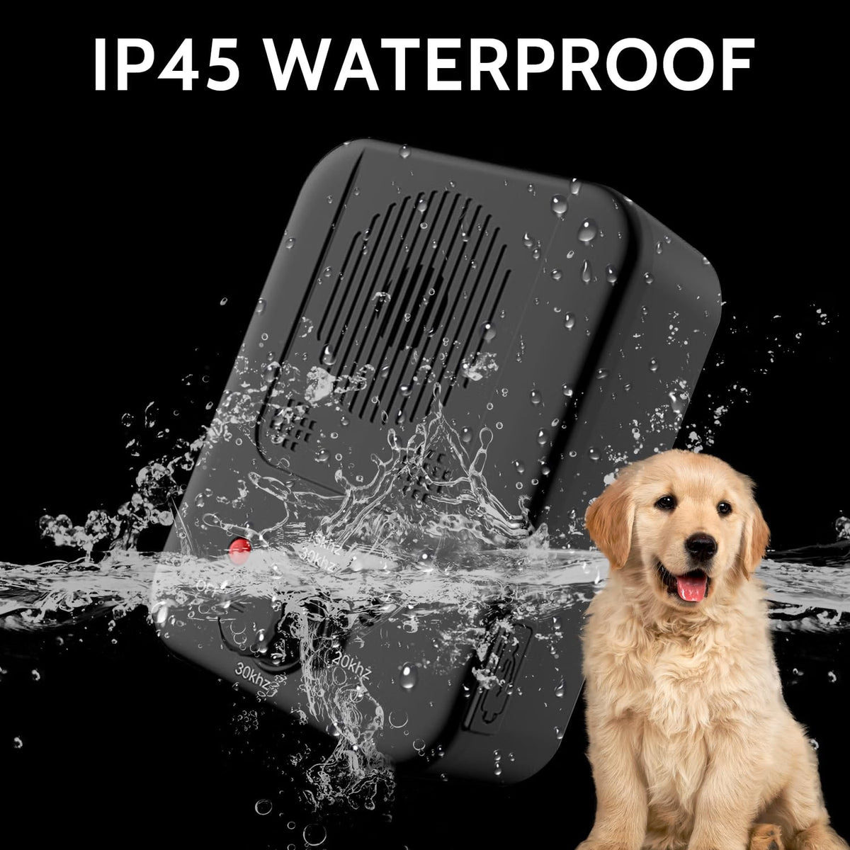 HyperionFlo Essentials Automatic Ultrasonic Dog Bark Deterrent, Rechargeable Bark Control Device with 3 Ultrasonic Frequencies, Indoor & Outdoor Use, IPX4 Waterproof
