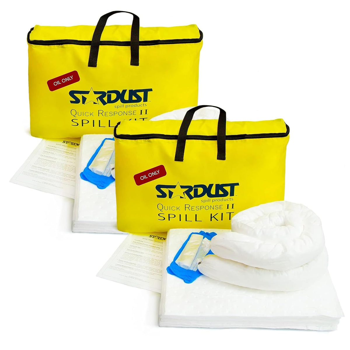 Stardust Spill Products Oil-Only Spill Kit, 2-Pack, Portable Oil Spill Cleanup Kit with Absorbent Pads, Socks, Disposal Bags & Nitrile Gloves