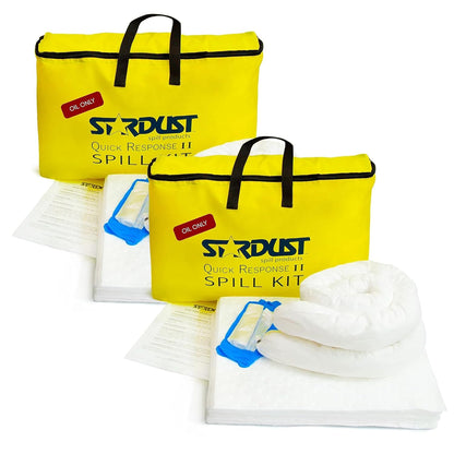 Stardust Spill Products Oil-Only Spill Kit, 2-Pack, Portable Oil Spill Cleanup Kit with Absorbent Pads, Socks, Disposal Bags & Nitrile Gloves
