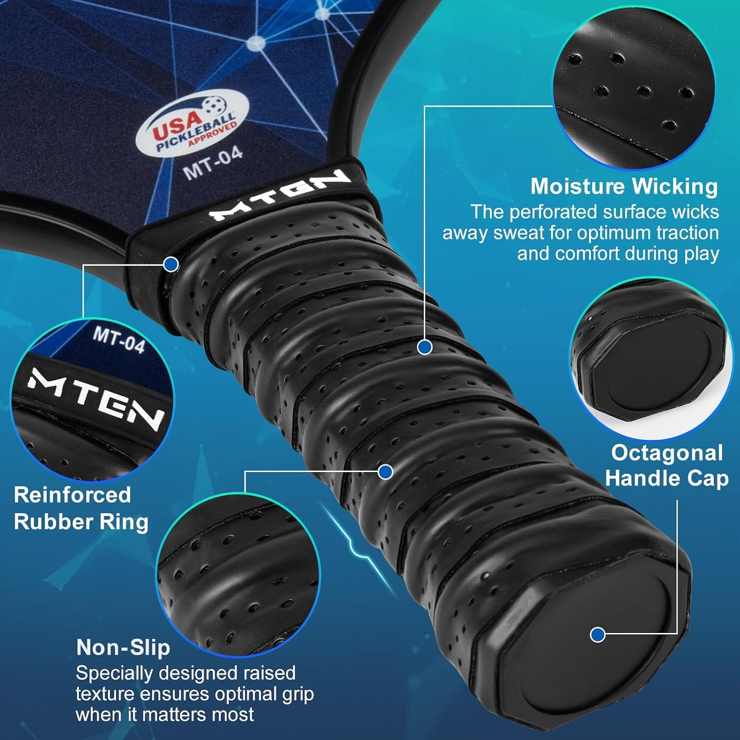 MTEN Pickleball Paddles Set of 2/4/1, USAPA Approved Fiberglass Rackets Lightweight Set for Men, Women, Beginners & Intermediate