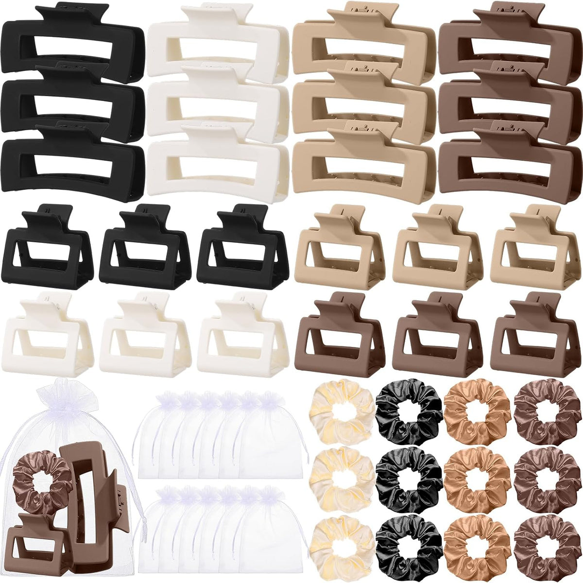 144 Pcs Hair Clips Scrunchies Set for Women, Neutral Square Matte Clips for Women Girls, Neutral Bulk Accessories for Thick Thin Hair, Birthday Goodie Stuffers Fall Winter Style