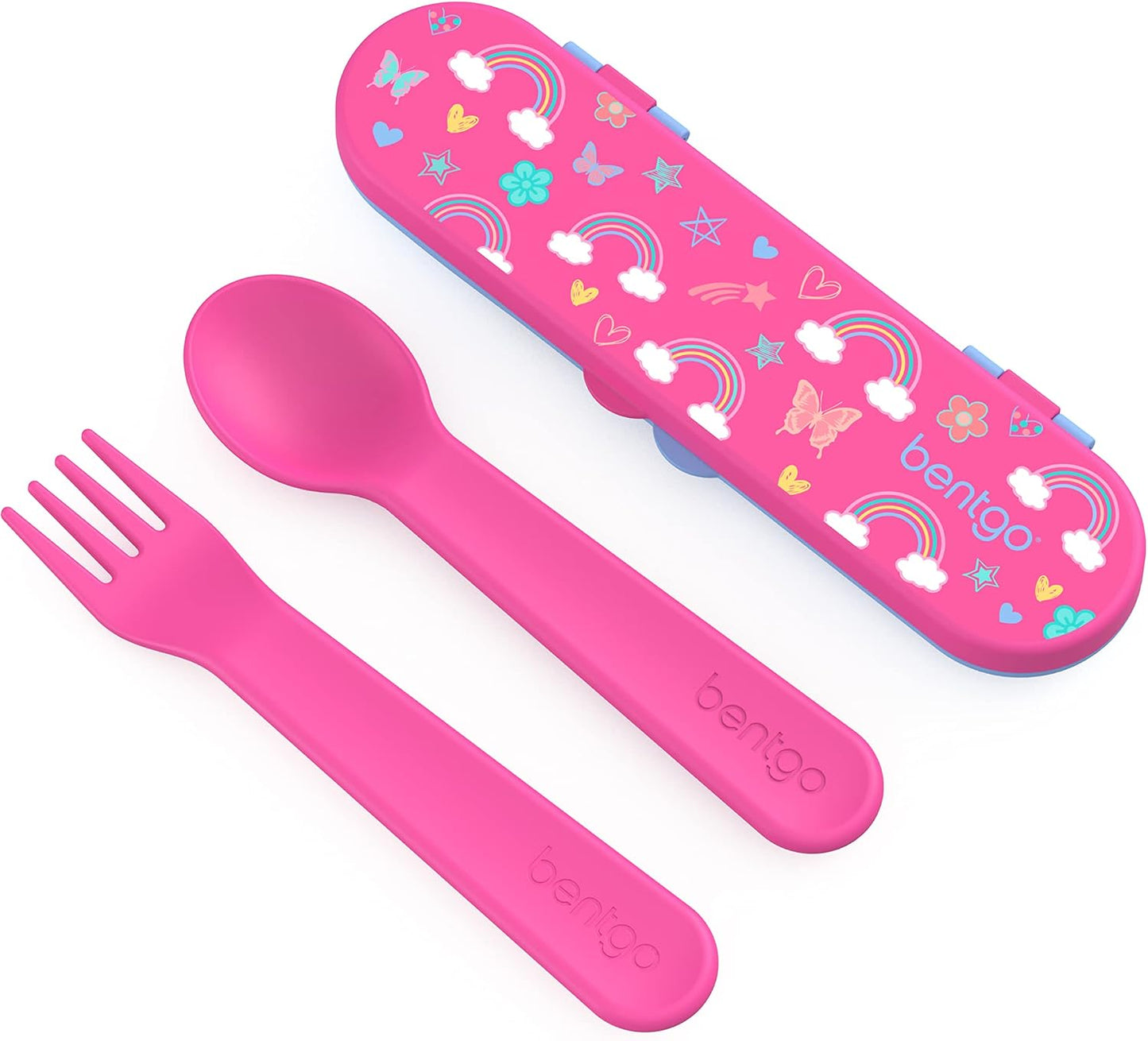 Kids Plastic Utensil Set with Fork, Spoon & Storage Case, BPA-Free Reusable Travel Utensils