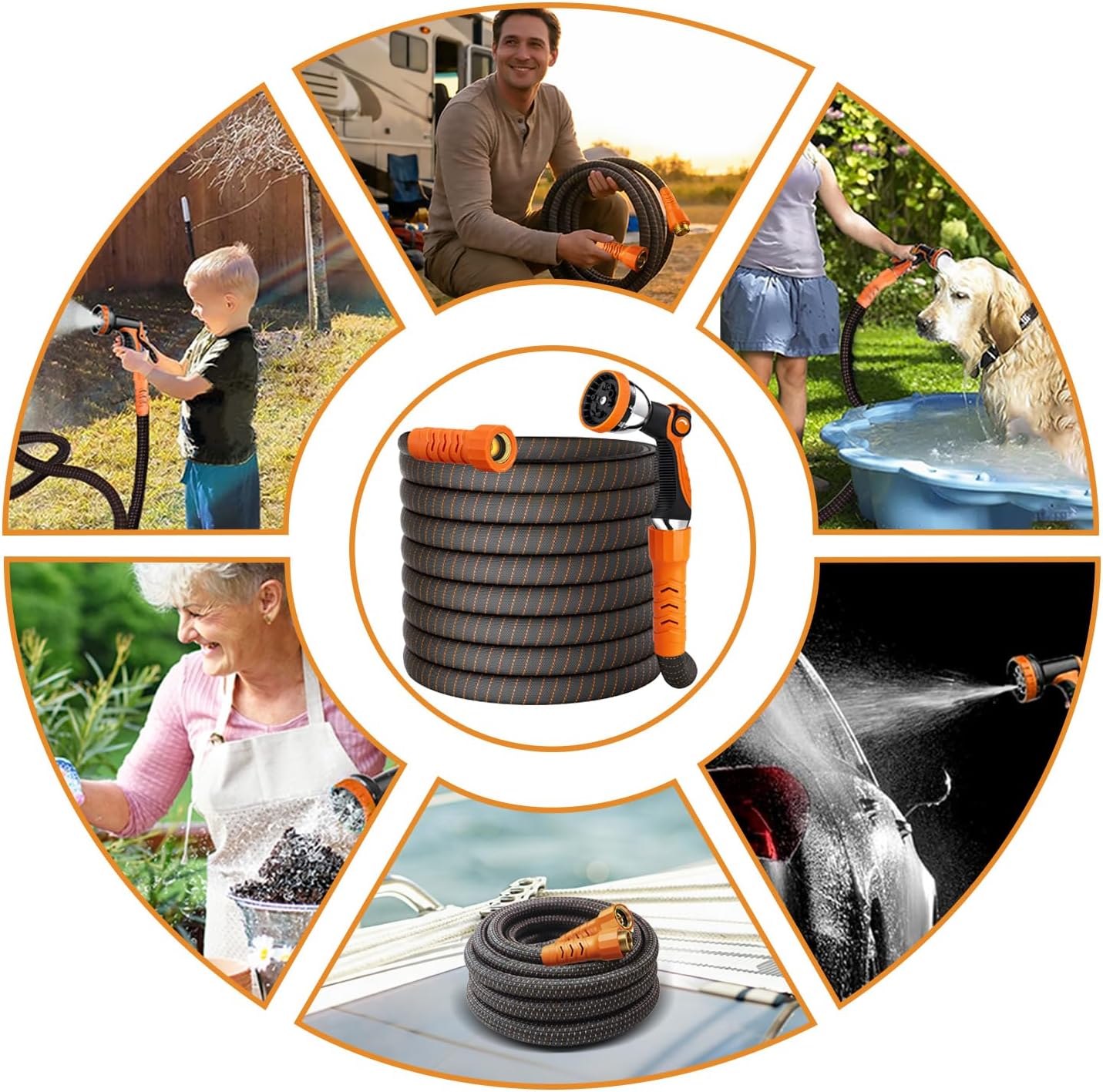 Garden Hose, 100Ft Ultra Flexible Water Hose, with 10 Function Sprayer,Ultra-Lightweight,Leak-Proof,Non-Slip Swivel Handles, Non-Expand,Non-Kink Hoses for Yard, Lawn,Outdoor (OrangeBlack,100Ft)