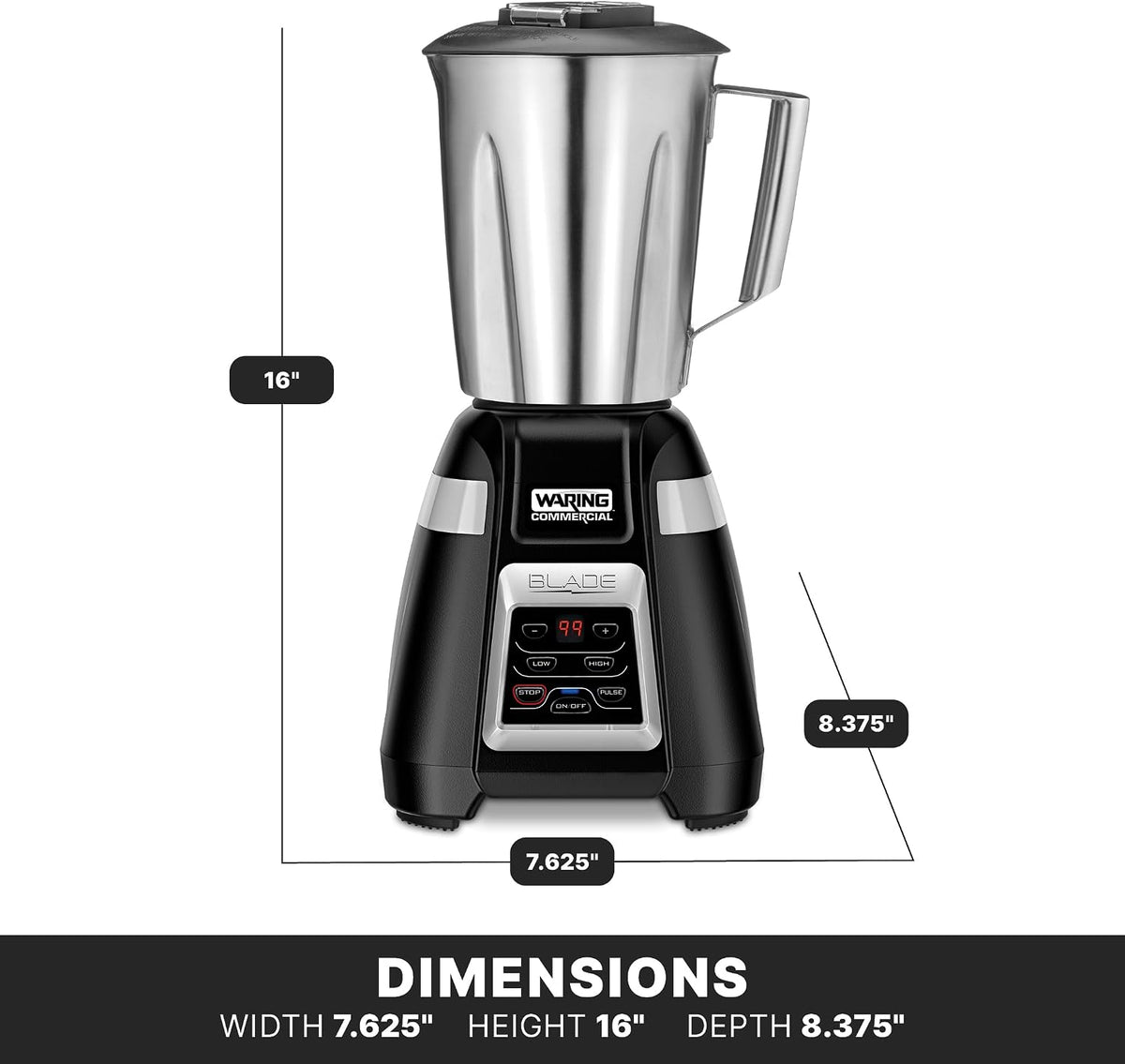 Waring Commercial BB340 Blade 1 HP Blender, 2-Speed Key Pad with Pulse and 99 Second Countdown Timer , 48 oz Stainless Steel Container, 120V, 5-15 Phase Plug