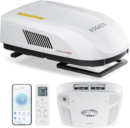 FOGATTI RV AC Unit 16K BTU, with Heat Pump, Non-Ducted, White APP & WiFi Control, Low-Profile Rooftop RV, Energy-Efficient Cooling, Quiet Operation, Fits Trailers Campers, ETL Certified