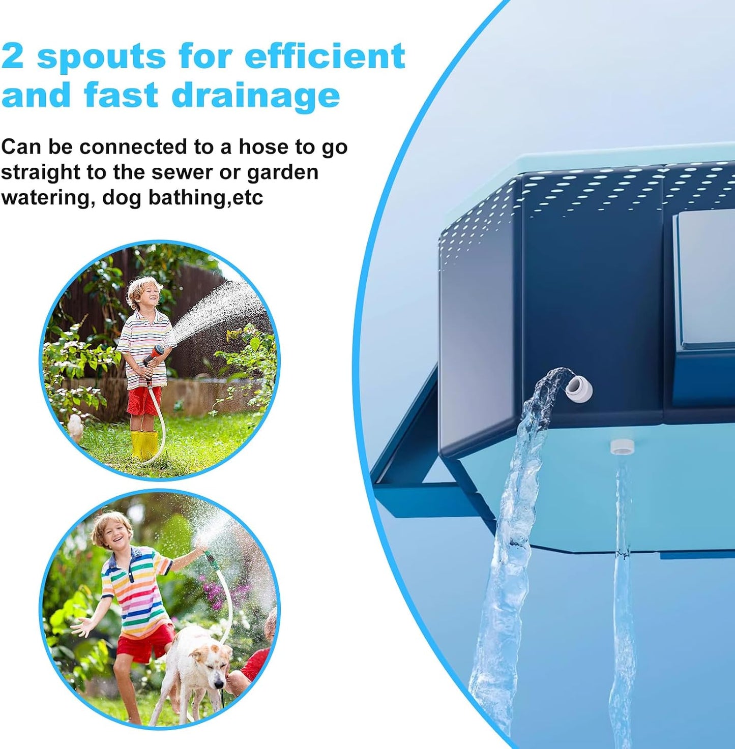 Large Foldable Swimming Kiddie Pool 83" x 55" x 22", Hard Plastic Rectangular Pool for Kids and Dogs, Reinforced Sidewalls, Portable Non-Inflatable Pool with Drain Hole for Backyard and Outdoor Use, Blue