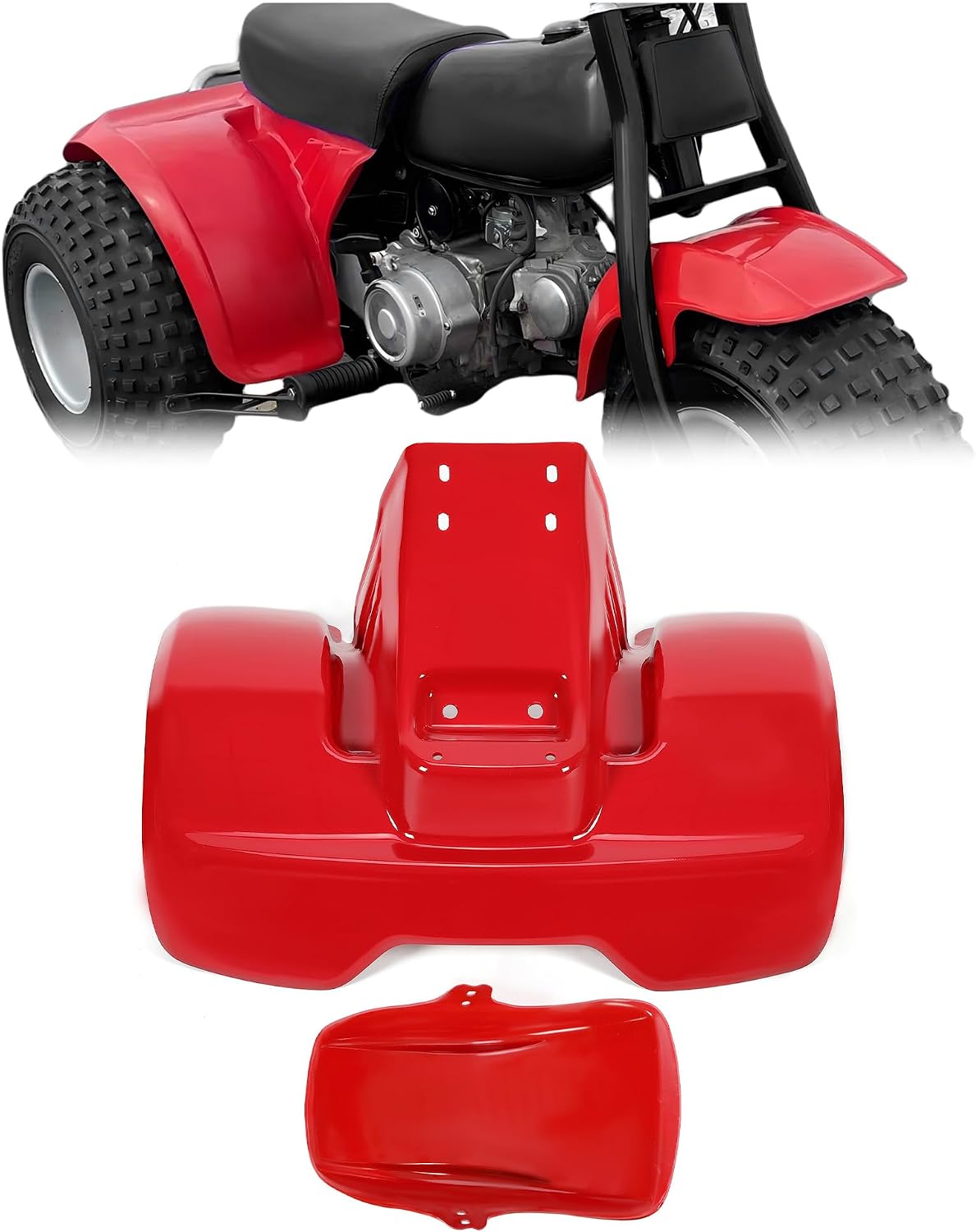 KUAFU Front & Rear Fender Kit Compatible with 1978-1985 Honda ATC70 Mudguard Mud Flaps Fender Protector Red 2PCS