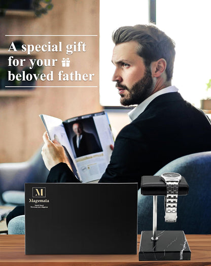 Magemata Single Watch Stand for Men & Women, Black Marble Watch Display Holder with Leather Cushioned Pad, Jewelry & Bracelet Organizer, Elegant Watch Display Stand