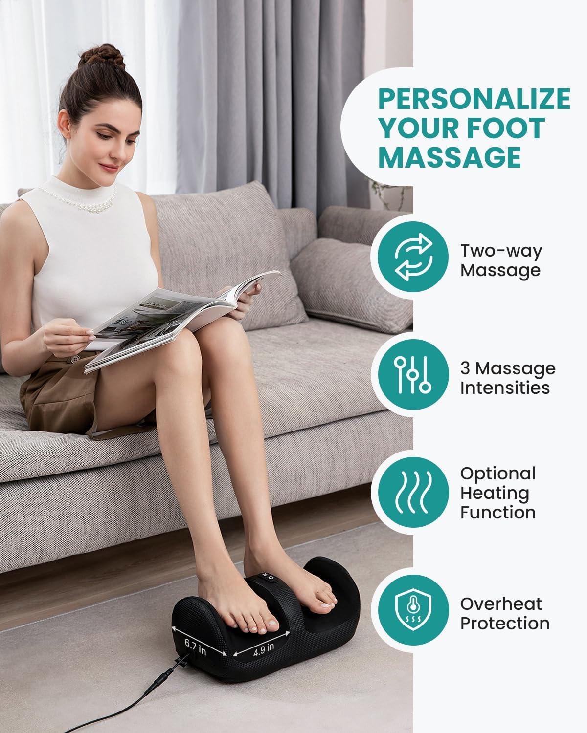 Nekteck Foot Massager with Heat & Foot Roller, Shiatsu Calf and Leg Massager, Portable Foot Massage Machine with Adjustable Intensity and 15-Minute Timer