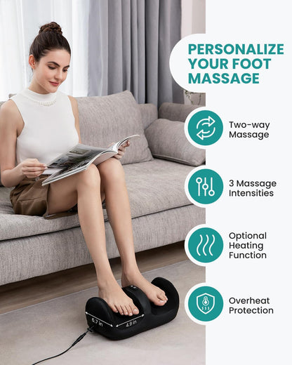 Nekteck Foot Massager with Heat & Foot Roller, Shiatsu Calf and Leg Massager, Portable Foot Massage Machine with Adjustable Intensity and 15-Minute Timer