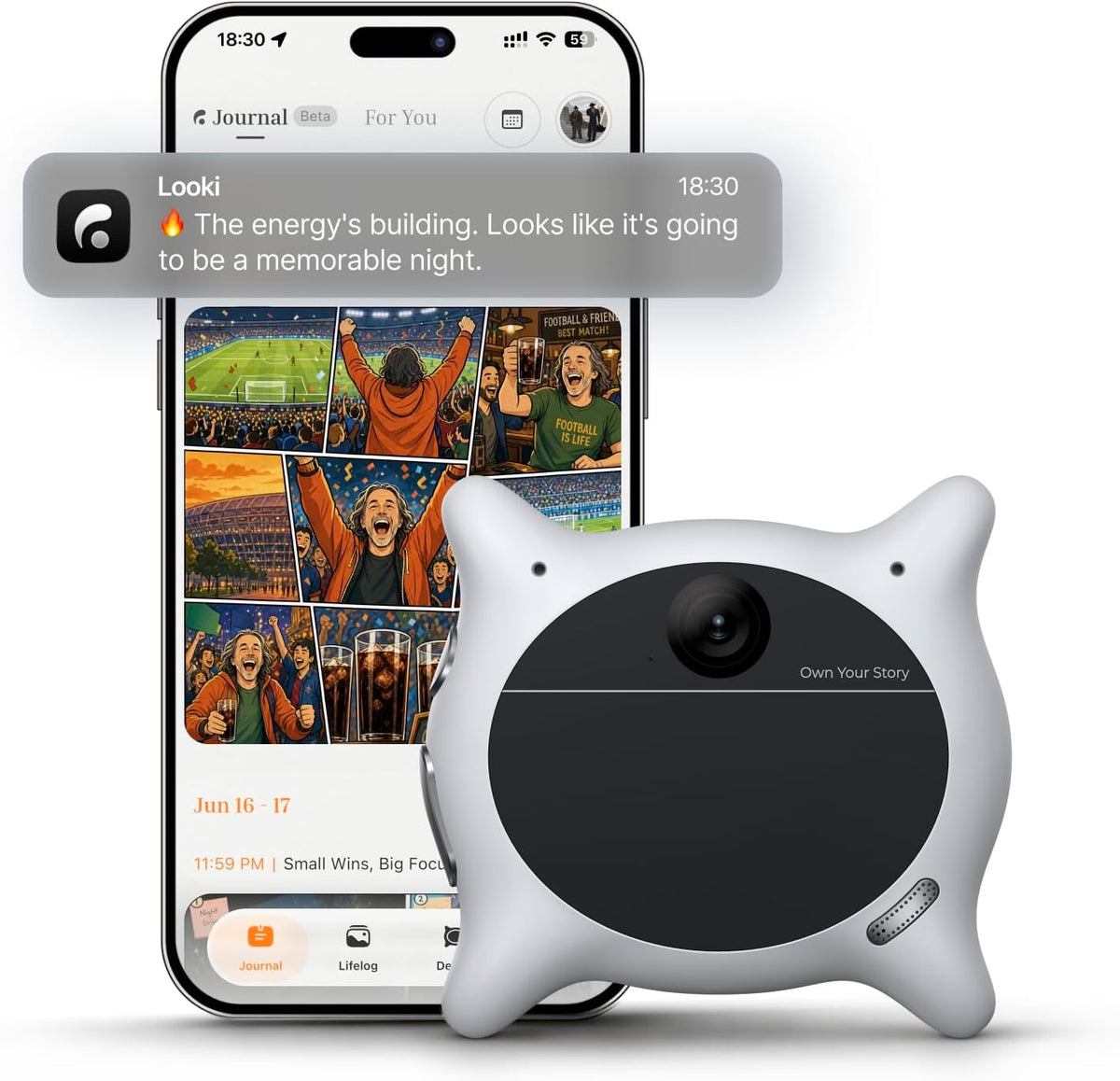 Looki L1 AI Multimodal Wearable for Life, 32g Lightweight Hands-Free Action Lifelogging Device with 1080P Video, 3 Mics, AI Vlogs & Comics, Proactive Intelligence, 32GB Privacy-First Storage (White)