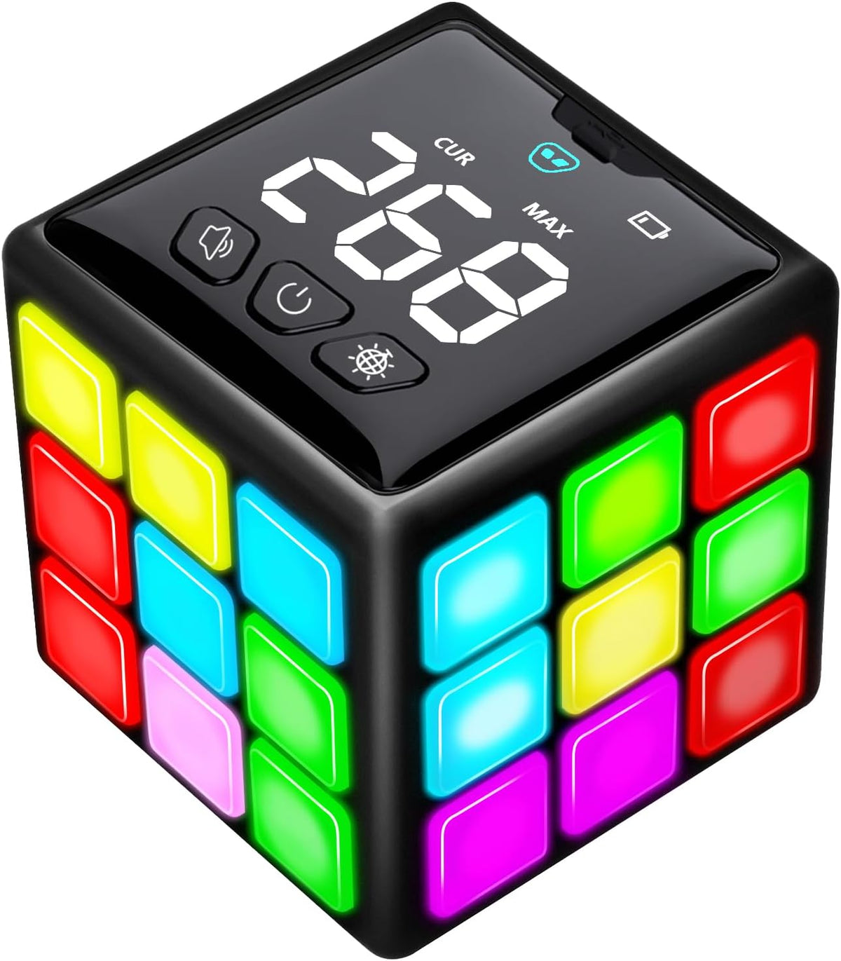 Xinbeiya Rechargeable Handheld Game Cube, 15 Brain & Memory Games with Score Display, Speed, Memory & Creativity Challenges, USB Rechargeable STEM Toy for Kids Ages 6–12+, Black