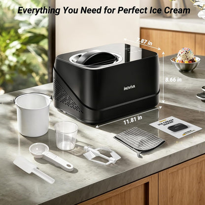 Inoviva Ice Cream Maker Automatic 1.7 Pt, No Pre-Freezing,Built-In Compressor, Digital Display & Timer,3 Presets, Makes ice cream, Gelato, Perfect for home & party, IM001