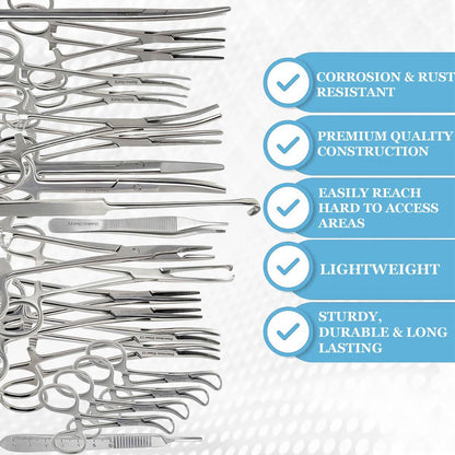 A2Z Stainless Steel 22 Pcs Veterinary Instruments Set Includes Kelly Forceps Mosquito Hemostats Carmalt Rochester Backhaus Towel Clamps Mayo Metzenbaum Scissors Multipurpose Spay Pack Kit-All in ONE