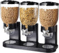 HyperionFlo Essentials Triple Food Dispenser, 2-Liter Dry Food Storage Container, Airtight Cereal, Candy, Nut & Granola Dispenser, Black